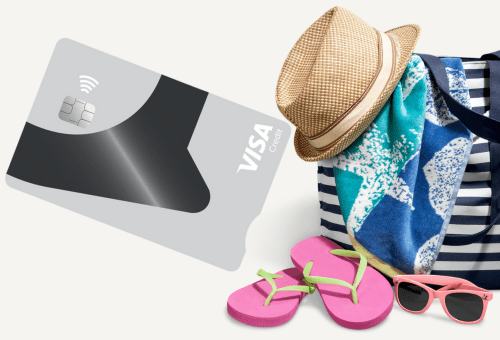 Kredittkort og strandbag
